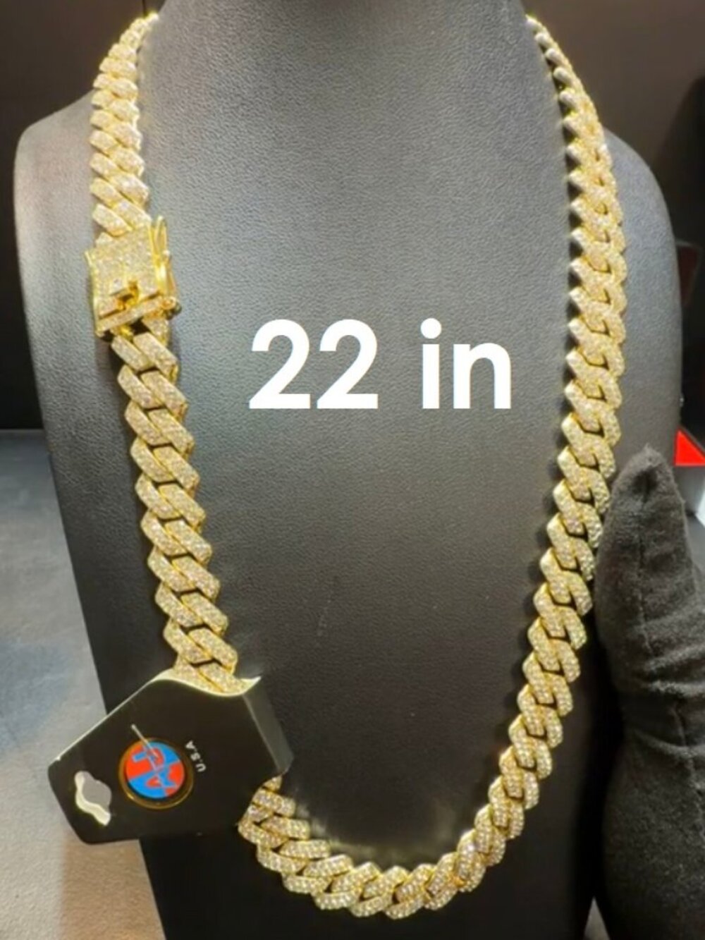 AJ USA Elements Men's 22in Iced out Cuban Chain Necklace Gold Tone NWT No Box